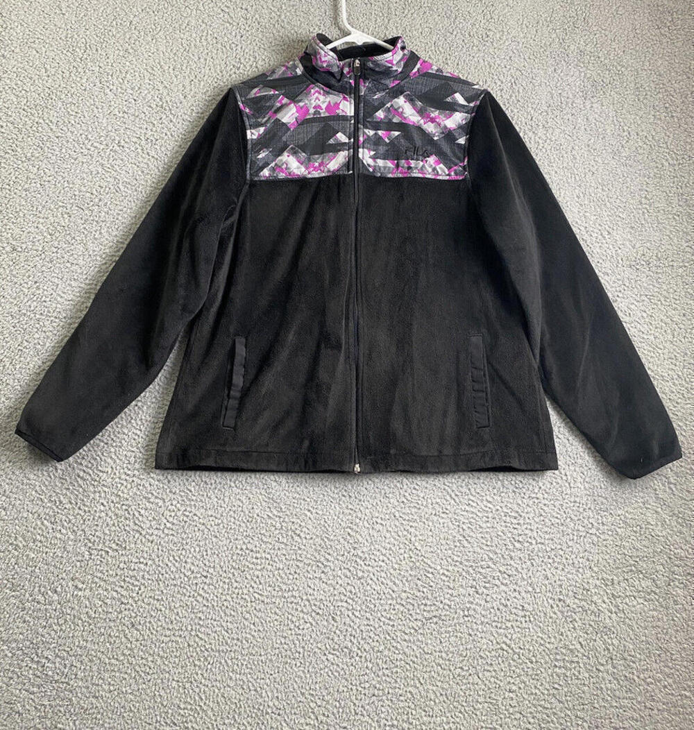 FILA Jacket Womens Large Black Pink Colorblock Full Zip Sweatshirt